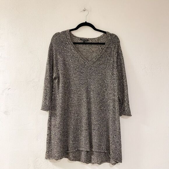 Eileen Fisher V Neck Linen Wool Sweater in Black White Large - Picture 1 of 6